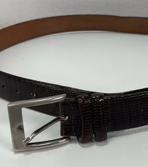 Saks Fifth Avenue Dress Belt Men's 36 Brown Leather Embossed USA Brass Buckle thumbnail 1