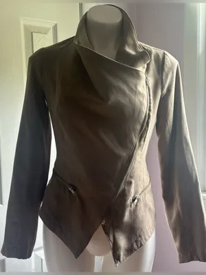 RAMPAGE Brown Tan Moto Faux Suede Asymmetrical Zip Up Pockets SleevesJacket Sz S thumbnail 4