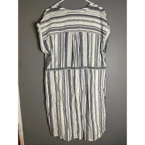 Time & Tru Striped Linen Blend Dress Pockets Coastal Nautical Cottagecore L thumbnail 7