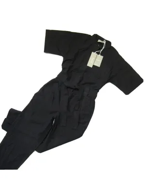 NWT Everlane The Fatigue Short-Sleeve Jumpsuit in Black Belted Cotton Utility 6 thumbnail 6