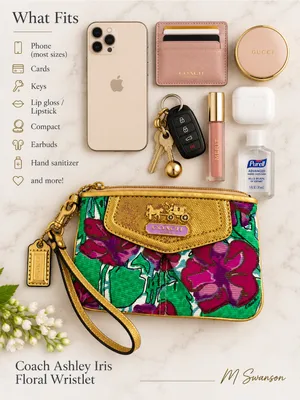 Coach Ashley Iris Floral Wristlet Magenta Green Metallic Gold EUC thumbnail 4