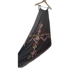 Anthropologie Maxi Dress Med Black Embroidered Boho Tie Strap Flowy Relaxed Fit thumbnail 6