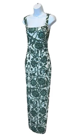 Rumer Green Floral Maxi Slip Dress SMALL Mesh Bodycon Designer Maya $279 NEW thumbnail 5