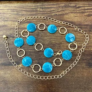 Gold Y2K Blue Marbled Disc Chain Belt, Fits 20.5-43 Inches, X7GA1270 thumbnail 6