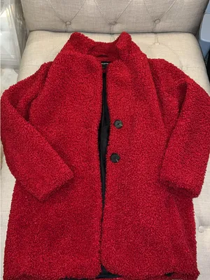 Liz Claiborne Red Sherpa Coat - Cozy Button-Front Jacket thumbnail 1
