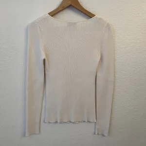 & Other‎ Stories Sweetheart Neckline Fitted Ribbed Knit Sweater M White thumbnail 3