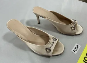 Womans Slipon Slide Sandals Size 7 Beige Cream Open Toe Stiletto thumbnail 1