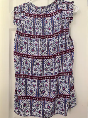 LOFT Printed Sleeveless Top - White with Blue & Burgundy thumbnail 6