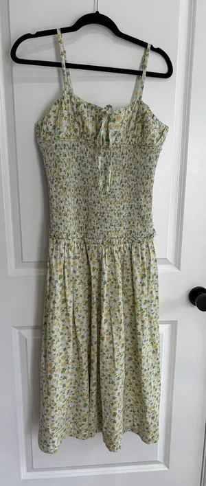 FREE PEOPLE Lavender Daze Dress Green Floral Print L/XL thumbnail 1