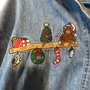 Vintage Honors denim button up with Christmas embroidery medium thumbnail 3