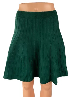 Anthropologie Meadow Rue Green Sweater Knit Pleated Mini Skater A-Line Skirt M thumbnail 1