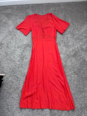 ASOS, New Look v neck flutter sleeve midi dress in bright orange thumbnail 2