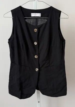 Petal and Pup sz 4 Black Cotton Button Front Vest‎ Top Pocketed NWOT Preppy thumbnail 1