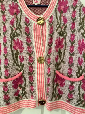 So Me Pink Floral Knit Cardigan Vest with Gold Buttons thumbnail 3