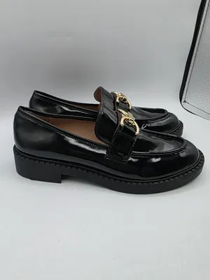 Womens Platform Patent Loafers Slip On Shoes Size 9.5 Black Gold Accents INC NEW thumbnail 7