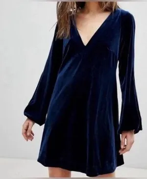Free People Dress Velvet Mini Long Sleeve thumbnail 2