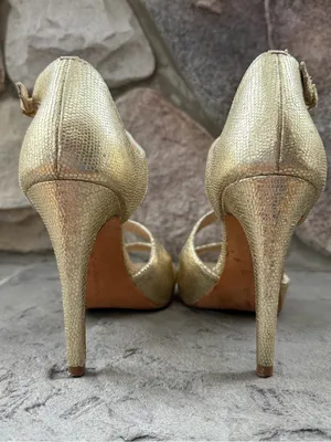 Diane Von Furstenberg Women's Gold Leather Strappy Embossed Heels thumbnail 6