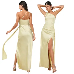 Lulus Signature Elegance Pale Yellow Satin One-Shoulder Maxi Dress size XS NWT thumbnail 2