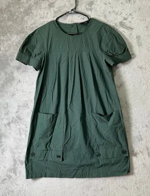 Theory Cotton Poplin Shift Dress‎ Green Size 10 Lagenlook Minimalist Pockets thumbnail 1
