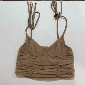 Tic Toc Ruched Mesh Crop Top Small Beige Nude Y2K Going Out Top thumbnail 2