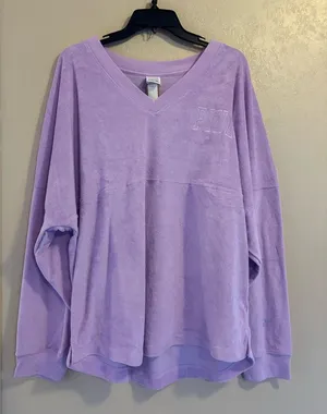 NWT Victoria's Secret PINK Varsity Terry V-Neck Pullover Sweatshirt sz XL thumbnail 1