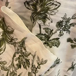 Saks Fifth Avenue Sport Linen Floral‎ Toile Pants Green Cream Size 2 Luxury thumbnail 3