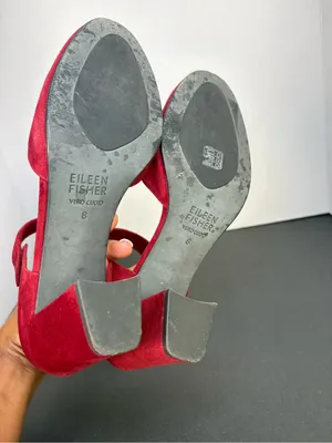 Eileen Fisher Mary Jane Block Heel Pumps in Burgundy red Suede 3 inch heel Size 8 thumbnail 8