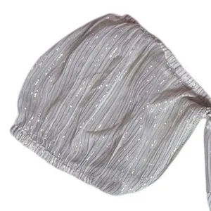 ASOS Puff Sleeve Metallic Striped Crop Top Stretch Bra Top Size 2 Cream Gold thumbnail 3