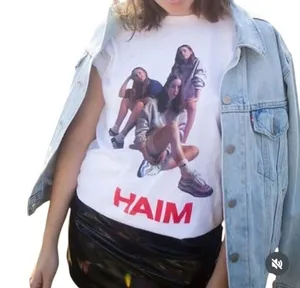 HAIM Band Tee White Crewneck Cotton T-Shirt HAIM Sisters Size Medium thumbnail 1
