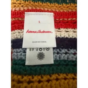 Hanna Andersson Multi boho Striped Crochet Knit Cotton Cardigan whimsi Sweater L thumbnail 5
