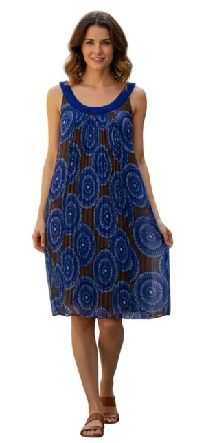 Tory Burch Forisa Silk Dress 4 Blue Brown Geometric Braided Neck Flaw Read thumbnail 1
