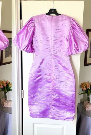 Madeleine‎ Simon Studio Puff Midi Dress Lilac Cloud Jacquard Small GUC thumbnail 1