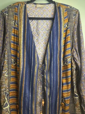 Vintage Adrian Jordan Boho Jacket XL Indigo Tribal Print Shoulder Pads 90s thumbnail 3