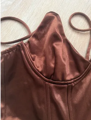 SHEIN Chocolate Brown Satin Bustier Corset Crop Top Size S thumbnail 4
