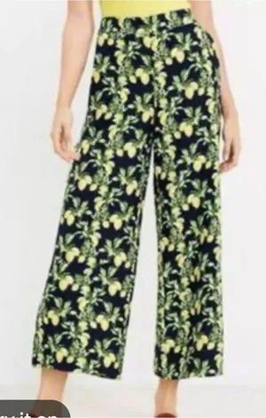 LOFT by ANN TAYLOR‎ Lemon Tree Verbena LINEN & VISCOSE Pants Sz S Wide Leg Comfy thumbnail 1