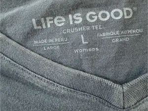 Life Is Good Women's Quarantini V-Neck Tee - Blue with Green Accent thumbnail 4