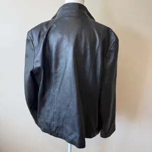 Van Heusen Women Leather Jacket XL Black Zip Up Mock Neck Moto Minimalist Moto thumbnail 8