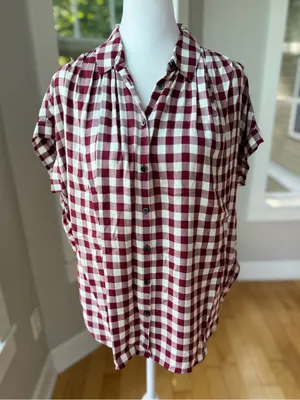 Madewell Central Drapey Top in Red and White Gingham Check Sz XS thumbnail 1