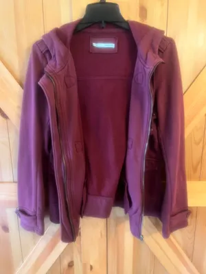 Maurices Womens Med Maroon Zip Up Hoodie Coat 24” Long thumbnail 2