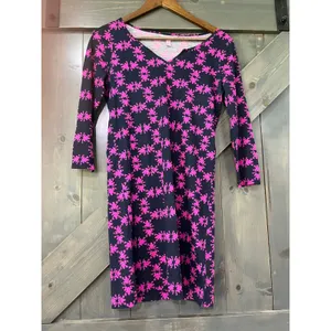 Lilly Pulitzer‎ Gretchen Navy Pink Frog Print V-Neck Dress XS Preppy Whimsical thumbnail 2