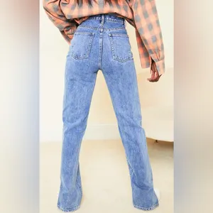 PrettyLittleThing Ripped Waistband High Waist Split Hem Jeans, Size 2 Tall, NWOT thumbnail 3