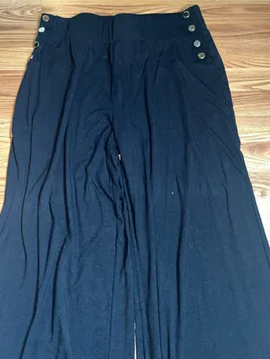 Halston Heritage Wide Leg Black Pants with Gold Button Detail. Size Large. thumbnail 1