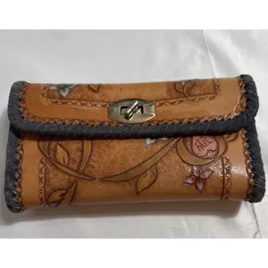 Vintage Tooled Leather Geraldine Wallet Womens Butterfly Floral Design thumbnail 2