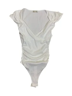 Free People Intimately White Surplice Cap‎ Sleeve Ruched Thong Bodysuit XS thumbnail 1