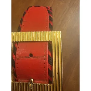 Vintage CARLISLE Belt XS RED Leather 1629 GOLD Metal 1990s Retro thumbnail 6