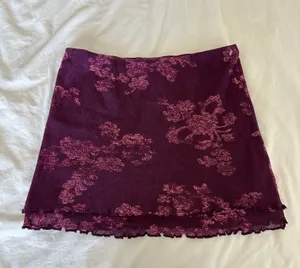 NEW FP Poppy Floral Mesh Knit Mini Skirt Layered Plum thumbnail 4