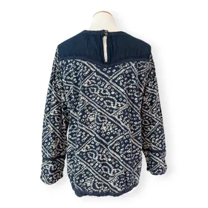 Lucky Brand | L | Navy Patterned Lace Accent Cotton Boho Peasant Shirt Top thumbnail 4