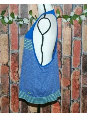 Nike Dri-FIT Womens Large Racerback Tank Top Blue Volt Green Striped Running thumbnail 7