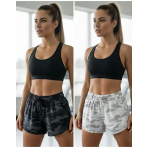 Women’s/Teen Soft Shorts, Set of 2‎ Black Camo/White, Drawstring & Pockets EUC thumbnail 2