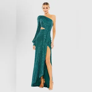 New IEENA for Mac Duggal Silver Sequined One Shoulder Cut Out Gown - Size 6 thumbnail 11